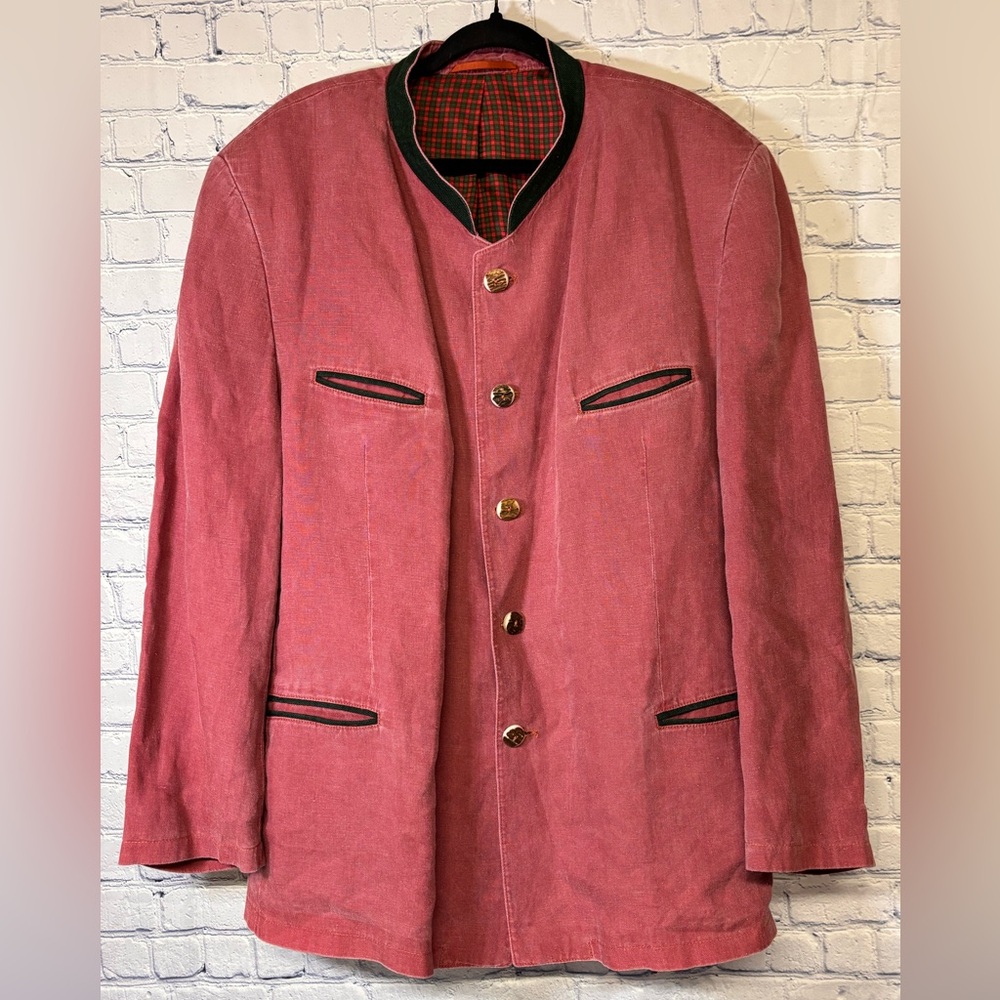 LodenFrey Washed Red Germany Traditional Trachten Linen Hunting Blazer Jacket XL